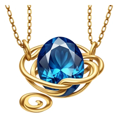 gold chain floating in midair with a glowing deep blue stone, swirling veins, shimmering like liquid gold, magical aura sticker
