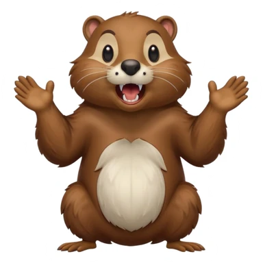  A crazy beaver is standing on its hind legs with its front paws stretched out in front of it. It has a brown fur coat with white fur around its eyes and nose. mouth is open, revealing sharp teeth. More craziness sticker