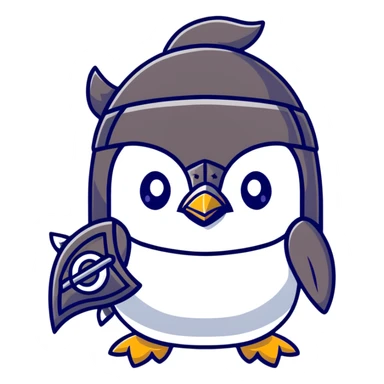 Cute penguin as Norse god Odin with two ravens on shoulders, wearing a Viking helmet and eyepatch sticker