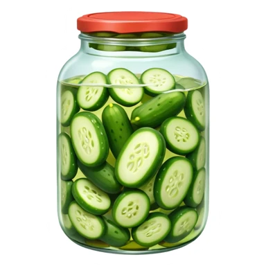 A jar of pickled cucumbers with clear brine and green whole pickles.







 sticker
