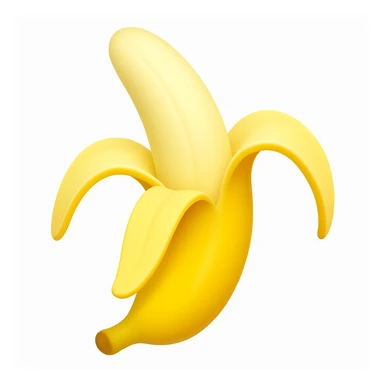 Make a banana emoji exactly like the reference image, in iOS emoji style. Peeled banana, realistic shape, bright yellow, smooth and shiny. Add a subtle highlight. The style should resemble the iOS emoji style. sticker