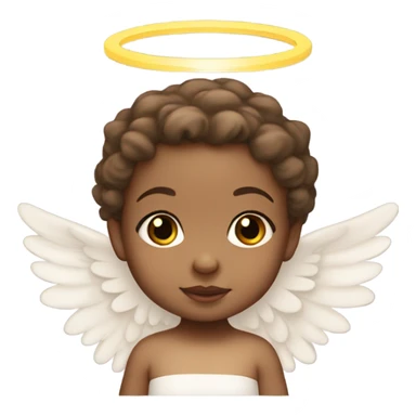 2 light skin baby girls with brown hair with a halo and angel wings sticker