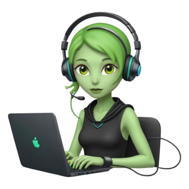 lady alien with only gaming laptop. sticker
