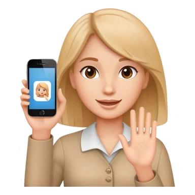 girl with phone and raised hand saying hi sticker