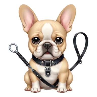 French Bulldog in black leather with whip sticker