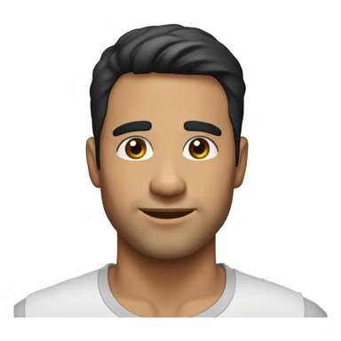 A head and shoulders shot of a 32 year old hispanic man, with short black hair,   with brown eyes wearing a t-shirt. sticker