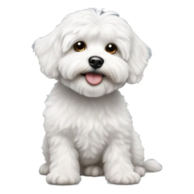 White malti-poo dog with gray right eye sending a kiss sticker