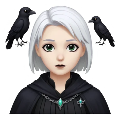 necromancer with black raven outfit white hair sticker