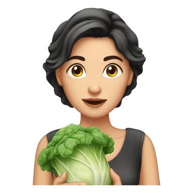 Beautiful woman with dark hair hold in hands a cabbage  sticker