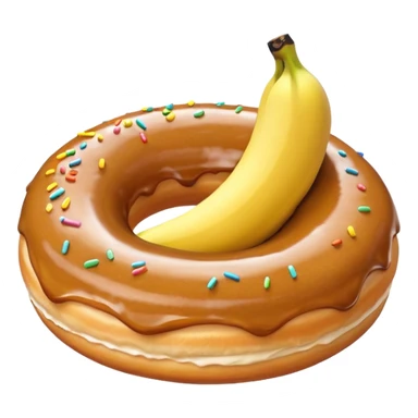 A banana in a donut banana standing in a donut's circle sticker