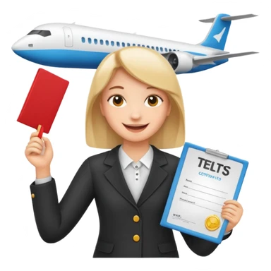 emoji student happy holding certificate IELTS 7.0, success, airplane, white background sticker