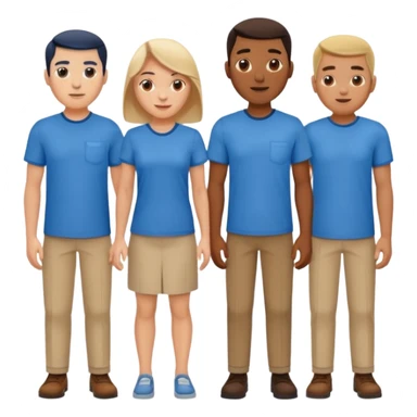CREA UN EMOJI DE 7 PERSONAS HOMBRES Y MUJERES, CON CAMISA AZUL SOLO 7 SIETE PERSONAS CUERPO COMPLETO sticker