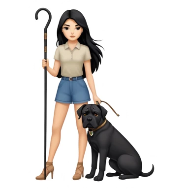 Kendall Jenner with long black hair holding a black Cane Corso dog sticker