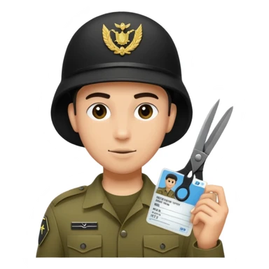 Floating black Scissors cutting in half an idf soldier ID card with a little chip in 2 parts .hyper realistic sticker