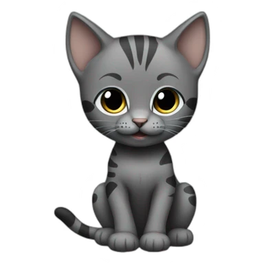 full body grey and black playful baby skinny cat sticker