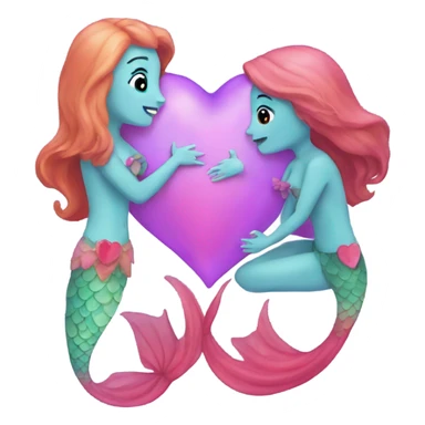 two mermaids in love with a heart sticker