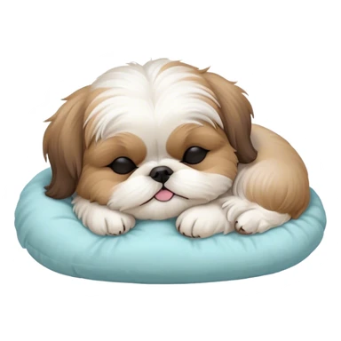 Meme-Worthy Cute Sleeping Shih Tzu Portrait Emoji, Head resting peacefully with a tender, contented smile and eyes delicately closed in serene slumber, showcasing a luxuriously fluffy fur in soft pastel tones, simplified yet irresistibly adorable, highly detailed, glowing with a warm, drowsy radiance, high shine, exuding calm, cozy charm, styled with a gentle, soft glowing outline, capturing the essence of a sleeping Shih Tzu that radiates utterly adorable, sleepy bliss! sticker