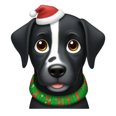 black dog with white and brown spots wearing a christmas sweater  sticker