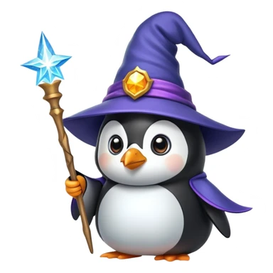 penguin wizard with magic wand and wizard hat sticker