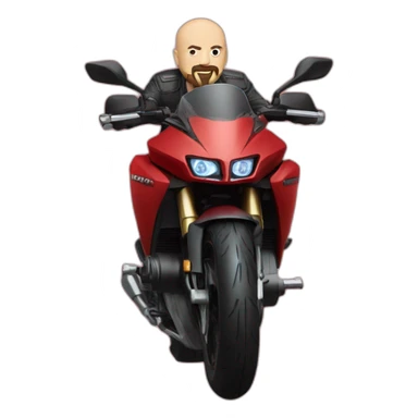 Bald man with short beard on red Yamaha Tracer 9 sticker
