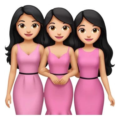 3 besties with professional glammed up looks wearing pink, medium skin tone smiling big with black long hair  sticker