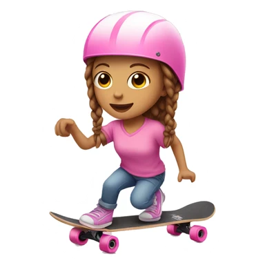 white little girl, brown hair with braids, with pink helmet skateboarding sticker
