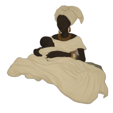 The tribal african woman sleeping in bed with a babies bab babies, 17th century, sticker