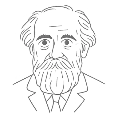 a hand drawn black outline portrait of philosopher Gaston Bachelard with similar-sized eyes based a famous portrait of him, with less messy hair sticker