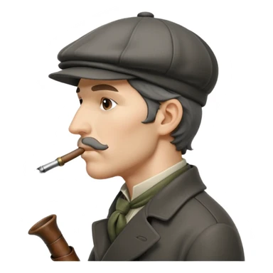 A side view of Sherlock Holmes wearing a deerstalker hat with a curved meerschaum pipe held to his lips sticker