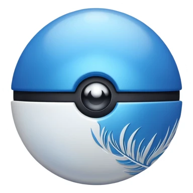 blue pokeball emoji, top half is a more saturated blue, bottom half is white, black stripe, with a white sheen, with a pearlescent finish, with a feather effect sticker