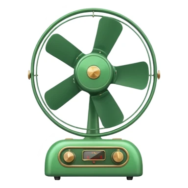Vintage Electric Fan – retro green body, metal grill, humming softly. sticker