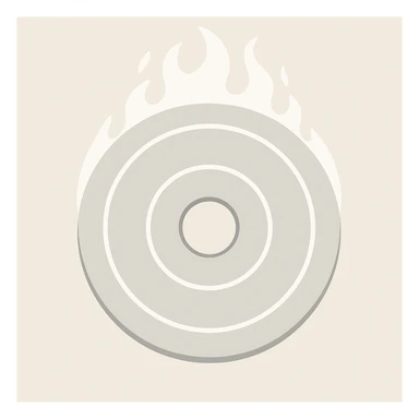 A minimalist CD disc with a subtle fire design, emoji style, white flames, with softer flames sticker