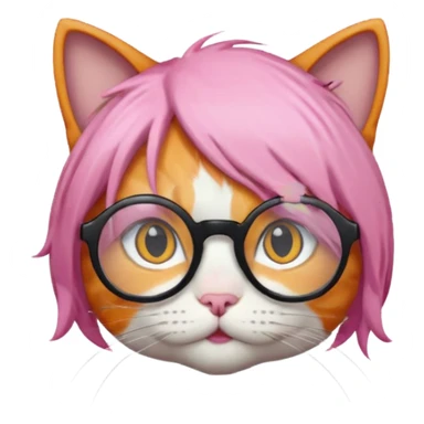 Orange Yellow cat wearing a little pink hair wig, black circle glasses, white T-shirt sticker