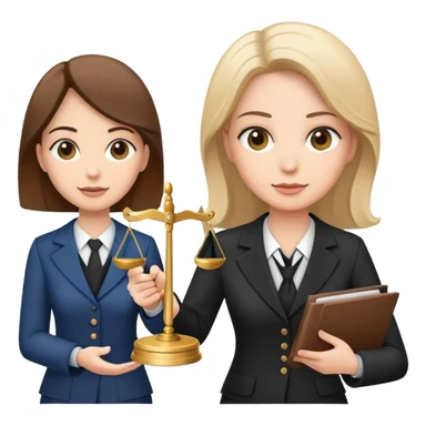 female notary with justice scale speaking with another woman sticker