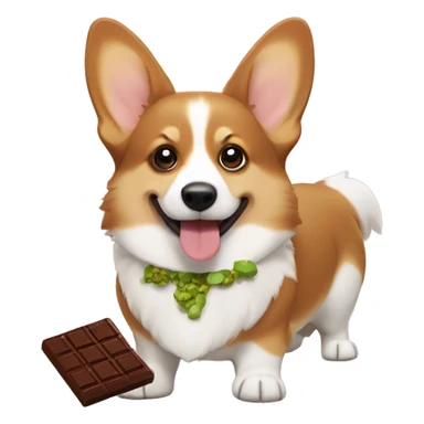 Corgi which has a rectangle half eaten chocolate which has pistachios inside next to him sticker