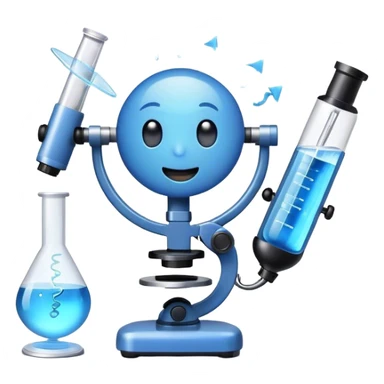A futuristic and energetic blue emoji with a heartbeat pulse effect. A science-themed emoji with DNA strands, a microscope, and a test tube floating around. The emoji looks excited and ready for an experiment. sticker