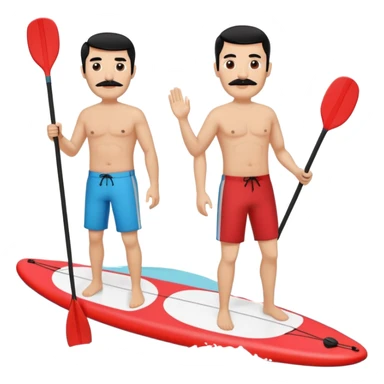 Make a couple paddle boarding both white skin and black hair and the guy has a black mustache, both in the same paddle board sticker