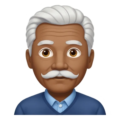 
An elderly man emoji with medium-dark skin tone, full white hair styled in thick, swept-back waves, thick white eyebrows, and a neatly groomed small white mustache. His face is clean-shaven aside from the mustache, giving him a tidy and classic look. sticker