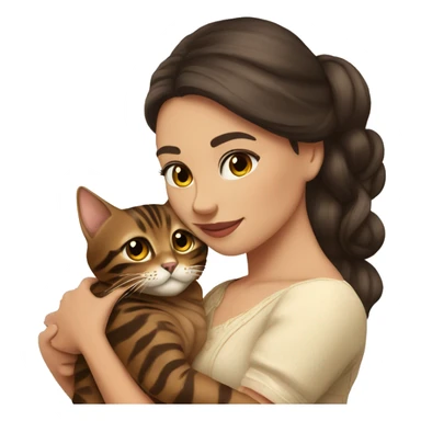 Beautiful woman long dark brown hair in dress hug bengal cat sticker