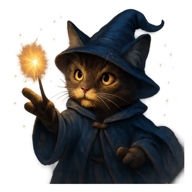 wizard cat casting a spell with sparkles around, magical fantasy style sticker