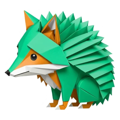origami half fox half hedgehog in color green mint rgb(168, 251, 211)  #A8FBD3, include the tail of the fox it should not look like a disguise but all one piece sticker