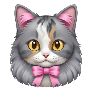 Sitting Dilute grey calico cat with pink ribbon sticker