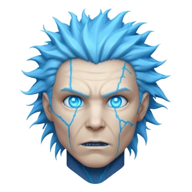 electric lab mutant portrait, head and shoulders only, glowing blue energy cracks on skin, wild hair, intense eyes, sci-fi lab accident vibe, 3D cartoon, mobile game icon style, clean background, no text, no watermark

 sticker