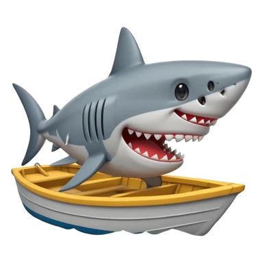 shark with its mouth on a boat, emoji style sticker