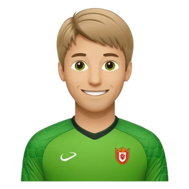 Edwin Van De Sar as an apple style emoji, wearing a green goalkeeper kit, smiling sticker