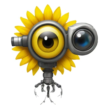 a human with one eye as sunflower and other as a robo eye sensor  sticker