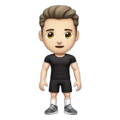 Confused Pale skinned Fit Man With the biceps and dark brown hair in black shirt, gray sports shorts and white Sneakers sticker