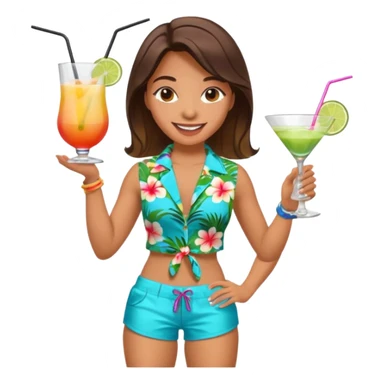 human female Unbuttoned Hawaiian shirt, swim trunks, shaking a cocktail shaker  sticker