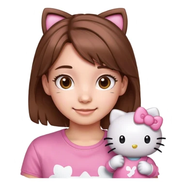 Happy Young gamer Girl with pink hello kitty shirt brown hair and brown eyes sticker
