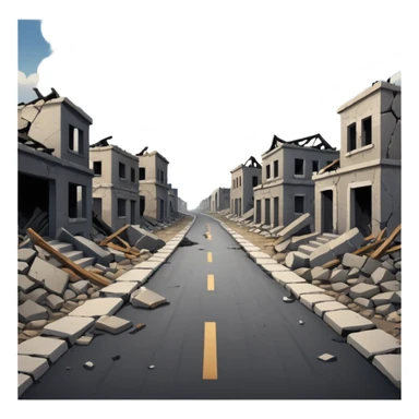 ruined town with horizontal destroyed road sticker